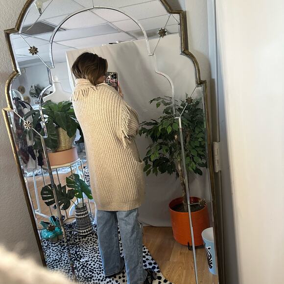 Anthropologie Amanza Oversized Fringed Open Front Cardigan Beige Size XS/S - Picture 3 of 5